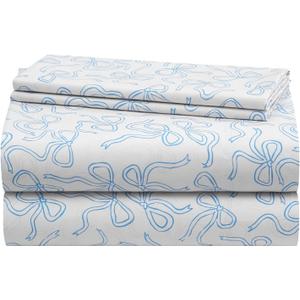 Urban Lifestyle 3-Piece Twin Sheet Set, Baby Blue Coquette Bow Design, Includes Top Sheet, Fitted Sheet & Pillowcase, Soft and Stylish Bedding for Kids or Teen Bedroom