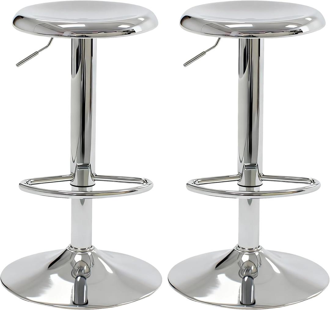 CAROLMADE Bar Stools Set of 2, Adjustable Metal Bar stools Swivel Counter Height Stool Backless Barstools for Kitchen Island Pub, Chrome