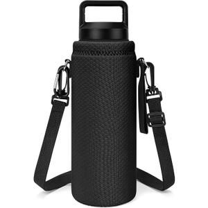 Linkidea Water Bottle Carrier with Strap Compatible with YETI Rambler Bottle 26oz/36oz, Waterbottle Sling Bag Holder with Shoulder Strap, Black