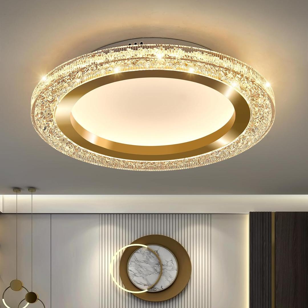 UOFUS 28W Gold LED Flush Mount Ceiling Light 12inch Modern Round Ceiling Light Fixture 3000K-6000K Super Bright Circle Ceiling Lamp for Bedroom Kitchen Bathroom Entryway Hallway Stairwell (11.81inch)