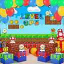 33Pcs Super Bros Birthday Party Supplies,Super Brother Themed Party Decoration Includes Backdrop, Balloons,Card slot, box for Video Games Themed Birthday Party Decor