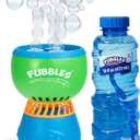 FUBBLES NO Spill Funfiniti Bubble Machine | Blows One Hour of Non Stop Bubbles Toy Set Includes 36oz of Non Toxic Refill Solution (Bubble Solution Bottle Colors Will Vary)
