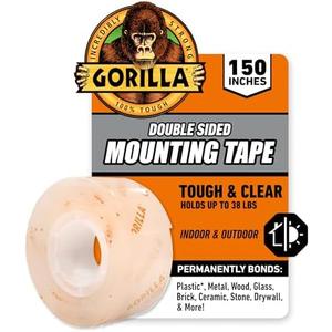 Gorilla Tough & Clear Double Sided Mounting Tape, Clear Tape, 1" x 150" (Pack of 2) - Weatherproof for Indoor or Outdoor