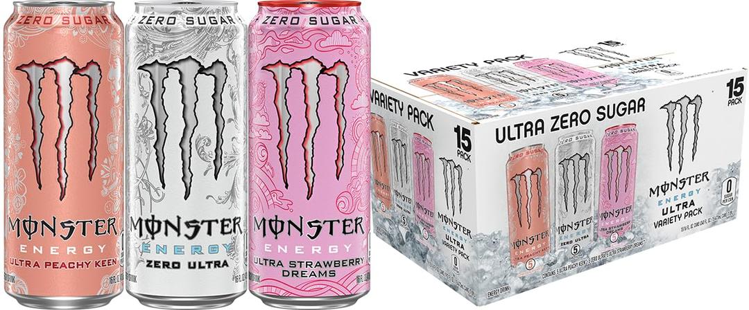 Monster Energy Ultra Variety Pack, PKZSD, Sugar Free Energy Drink, 16 Ounce | Pack of 15 Best By 12/09/2024