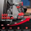 SEYVUM Cordless Impact Wrench, 1/2 Max Torque 600 Ft-lbs / 800 N.m Powerful Impact Gun, 20V 3500RPM Electric Impact Driver, 2 x 4.0Ah Battery & Fast Charger, 6 Impact Sockets, Carrying Case Included
