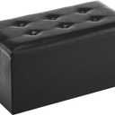 Youdesure Folding Storage Ottoman Bench, Faux Leather Footrest Couch for Living Room, 30 inch Storage Bench with Padded Seat for Bedroom Hallway, Holds up to 350lbs, Black, 15"D x 30"W x 15"H
