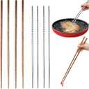 4 Pcs Long Cooking Chopsticks Reusable 15.3 Inch Non-slip Threaded Stainless Steel Chopsticks and 16.5 Inch Natural Wooden Extra Long Chopstick for Hot Pot, Frying, Noodle, Cooking Favor