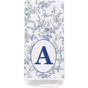 Chinoiserie Monogrammed Hand Towels for Bathroom - Monogram Hand Towels, Monogrammed Kitchen Towels with Intial A, Blue Chinoiserie Decor, A Initial Gifts for Women/Men/Girls, A Monogram Gifts559
