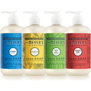 Mrs. MEYER'S CLEAN DAY Summer Hand Soap Set, includes Blueberry, Tomato Vine, Dandelion and Fresh Cut Grass