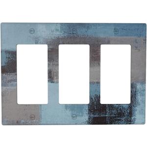 Navy Blue Turquoise 3 Gang Triple Rocker/Light Switch Wall Plate Cover Teal Indigo Abstract Art Decorative Electrical Faceplate for Kitchen Bathroom Bedroom