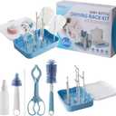 6 in 1 Baby Traveling Set Includes Straw Cleaner, Silicone Brush, Nipple Brush, Soap Dispenser, Drying Rack + Tray and Bottle Clip, Brush Washer, Newborn Essentials, Girl and Boy Gifts, Bule