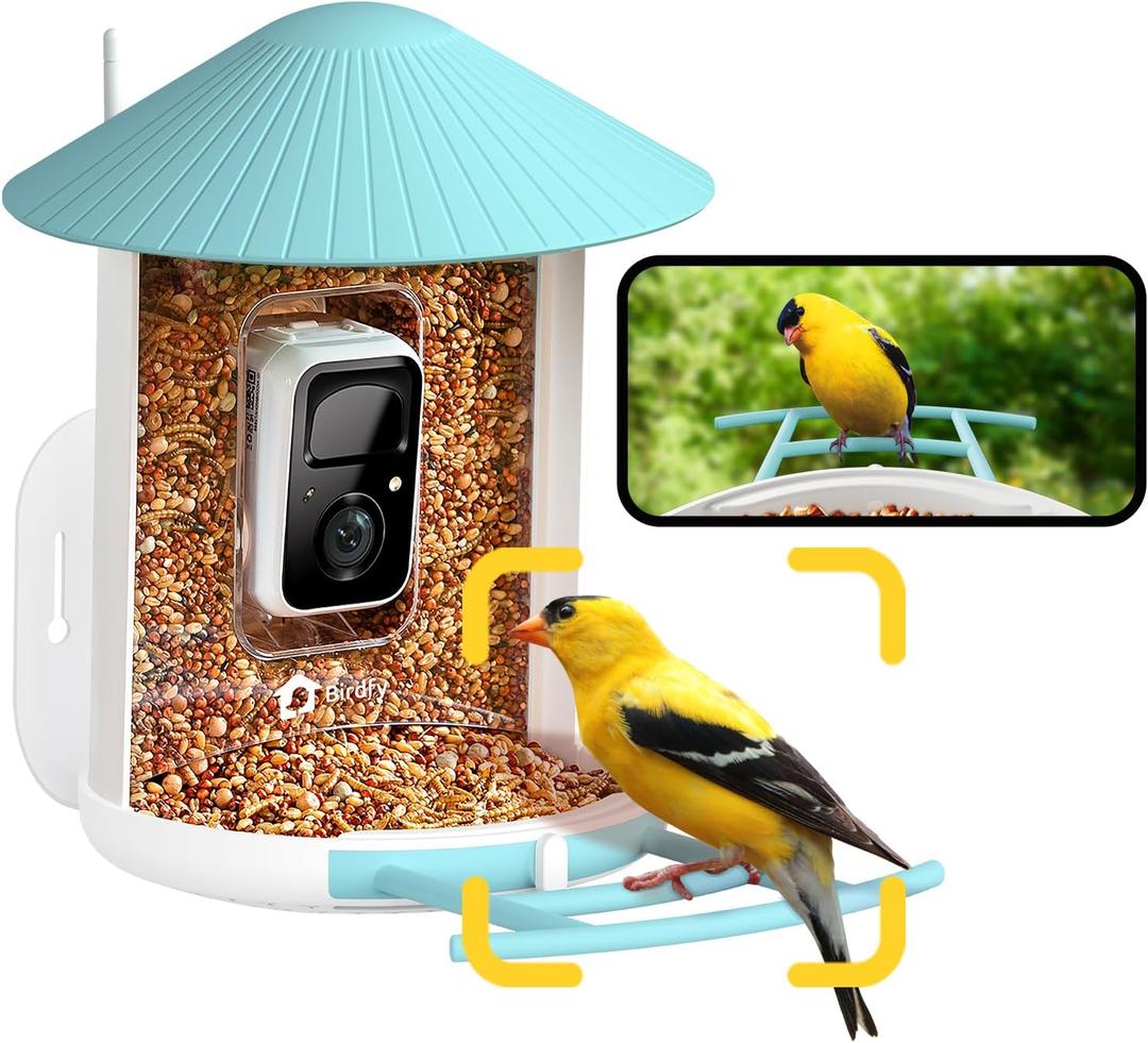 NETVUE by Birdfy Smart Bird Feeder with Camera  AI Identifies Birds Species 2MP Night Vision & App Alerts, 2.4Ghz Wi-Fi Connect IP65 Weatherproof Bird Camera-Gift for Backyard BirdWatchers, Blue