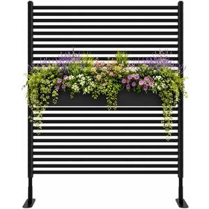 Outdoor Privacy Screen,4ft W x 6ft H Metal Black | Plastic-Coated Metal Construction Steel Slatted Panel for Deck, Balcony, Patio, Backyard and Yard Outdoor Decoration