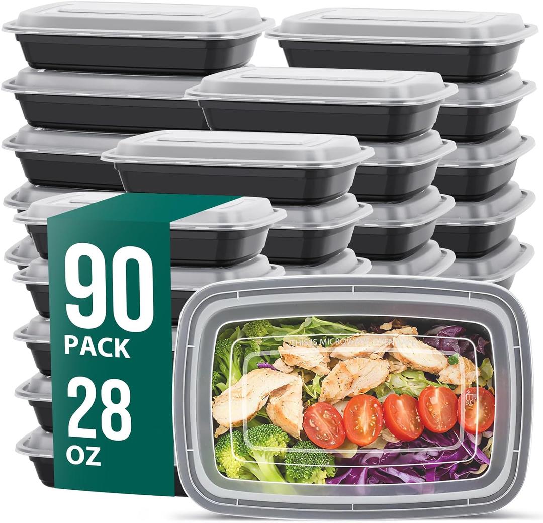 FUHITIM 90 Pack 28 oz Disposable Containers with Lids, Meal Prep ContainersSturdy Leakproof & Food Safe, Microwave, Freezer, Dishwasher Safe Food Storage Containers with Lids Easy Open