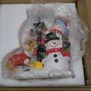 Wonderjune Christmas Snowman Table Decoration Lighted Snowman Figurine with Lamppost Lantern Tabletop Resin Collectibles Batteries Operated Xmas Statues Centerpiece Festive Gift Indoor Home