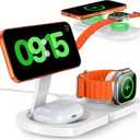 EGV Wireless Charger for iPhone, 3-in-1 Magnetic Charging Station for Apple, MagSafe Charger Stand for iPhone 17 Air 16 15 14 13 12 Series, Airpods Pro, Apple Watch Ultra, Foldable, No Adapter, White