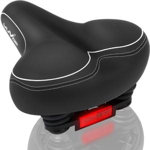 Oversized Bike Seat, Wide Bicycle Seat for Women Men Comfort, Universal Waterproof Bike Saddle Replacement with Safety Reflective Strip for Peloton, Exercise Bikes, Cruiser, City Bikes (Black/White)