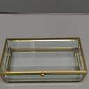 Vintage Gold Glass Keepsake Box Jewelry Holder Desktop Organizer, Decorative Accent, Vanity, Wedding Bridal Party Gift, Beveled Glass Boxes, Golden (Meas. 7.1x3.4x1.8)