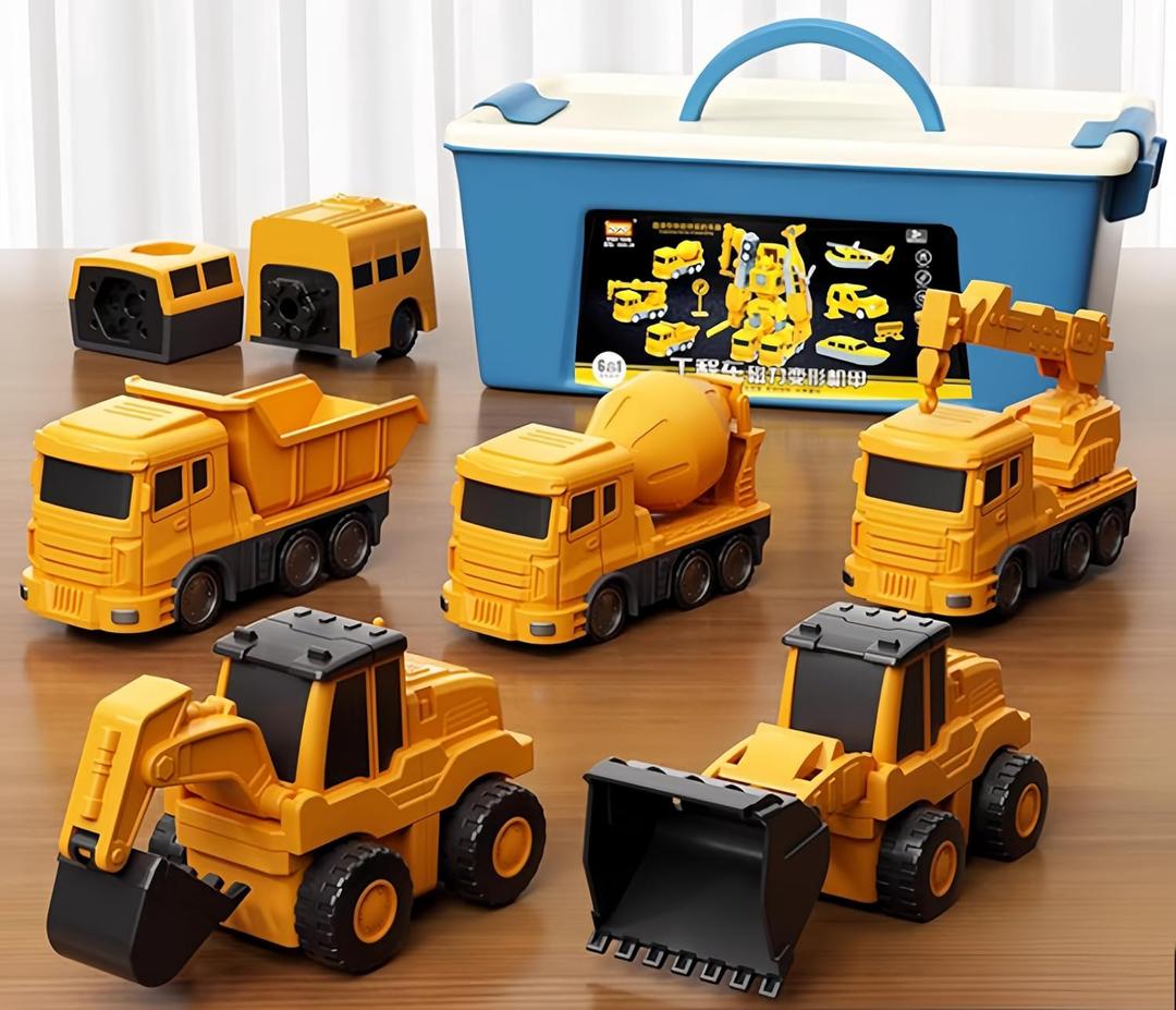 Magnetic Transform Engineering Car Assembled Toys with Storage Box, Magnetic Cars and Trucks for Kids,Magnetic Blocks for Toddlers,Outdoor Activities for Kids Ages 3-5 4-8 (Engineering Series 16 Pieces)