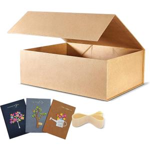 BOXHOME 3 Pack Large Gift Box, Brown Kraft, 13x10x5 inch with Magnetic Lids Gift Packaging Box, Groomsmen Boxes for Presents Contains Card, Ribbon, Foldable