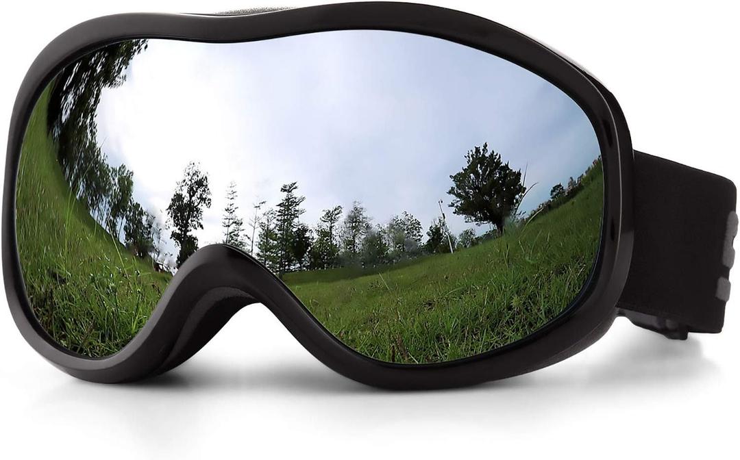 SPOSUNE Ski Goggles Over Glasses with Dual lens, Anti-fog Anti-UV Snow Goggle for Men Women Youth Skiing Snowmobile (Black Frame + Silver Lens Vlt 8%)