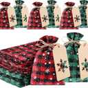 GlyinnHe 36PCS Christmas Drawstring Bag Buffalo Plaid Xmas Burlap Bag with Snowflake Bulk Jute Gift Goody Treat Bags with Kraft Tag for Xmas Holiday New Year Party Favors Supplies
