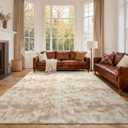 FinRèc 6x9 Washable Area Rugs for Bedroom Living Room, Low Pile Thin Ultra Soft Shag Rug, Non-Slip Carpet Indoor for Home Decor (Tie-dye Light Tan)