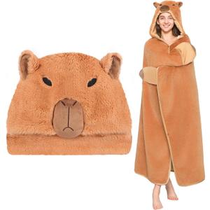 CozziPals Capybara Wearable Plush Blanket Hoodie for Women & Kids, Premium Soft Thick Sherpa & Fleece for Ultra Warmth, Throw Wrap with Giant Hood, Easy Movement, Capybara Gifts for Adults, Oversized