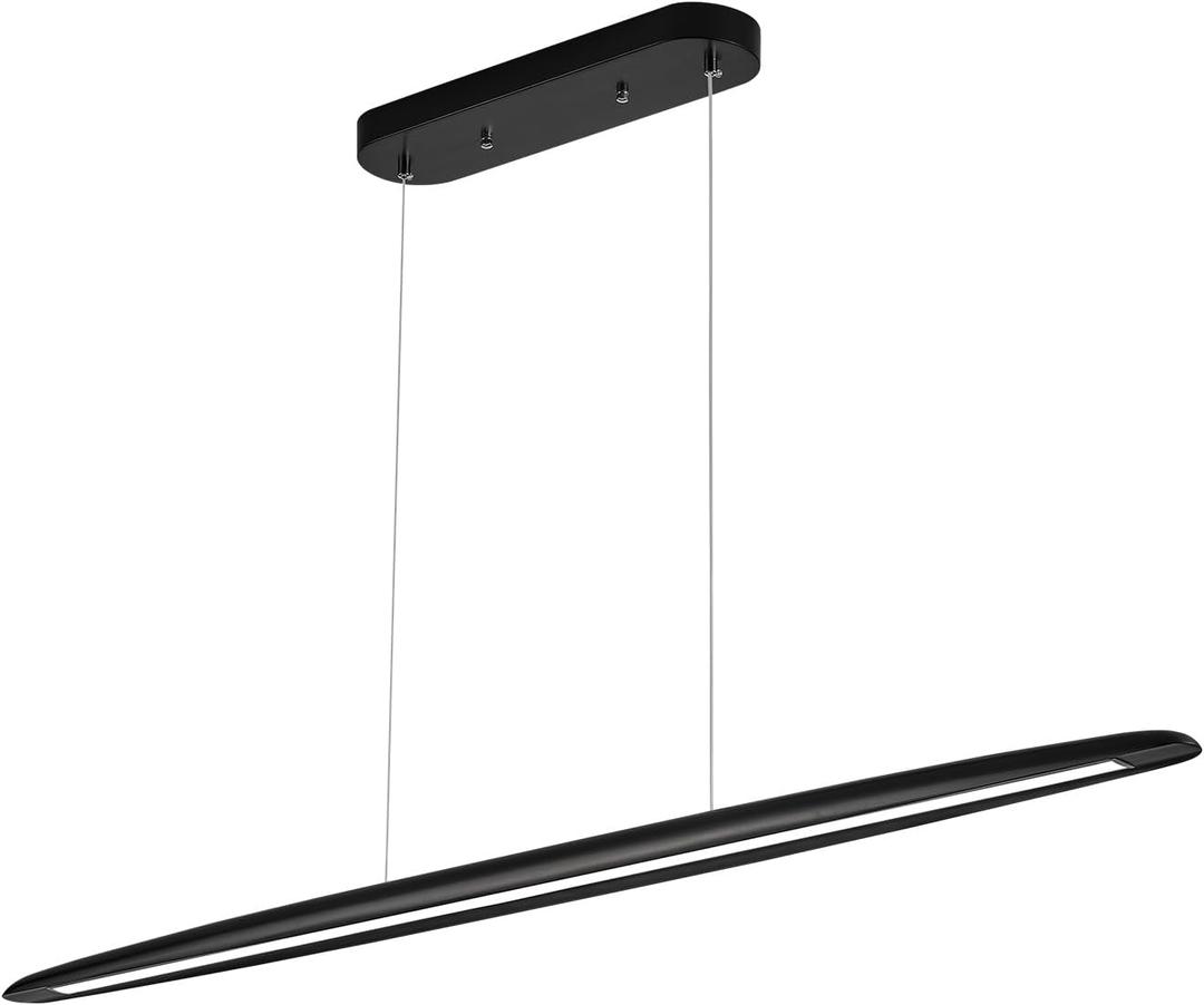 YISDESIGN 51" Wood Linear Pendant Light Black Linear Pendant Dinning Room Hanging Lights LED Dimmable Chandeliers 36w for Dining Room Pool Table Lights Kitchen Island Light Black, 51in