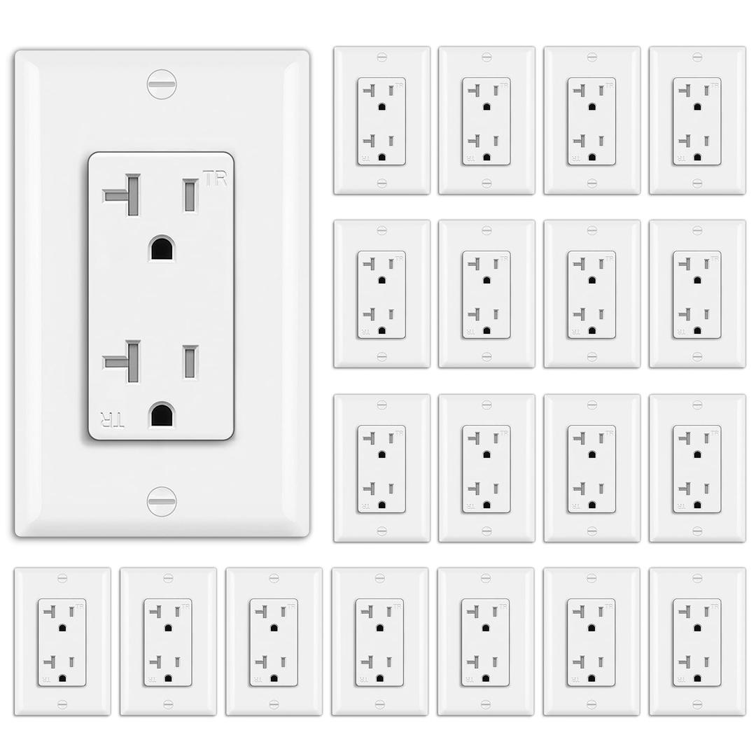 BESTTEN 20 Pack 20 Amp Decor Wall Receptacle Outlet, 20A Tamper-Resistant (TR) Electrical Outlet with Wallplate, Residential and Commercial Use, UL Listed, White
