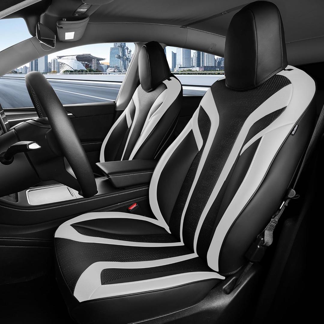 Seat Covers 1: 1 Custom Fit for Tesla Model Y 2024 2023 2022 2021 2020, Leather Waterproof Car Seat Covers Full Set 7-Seater Breathable(Blackwhite)