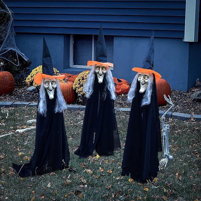 FUN LITTLE TOYS 3 PCS Witch Scary Decor Halloween Stakes for Outdoor Graveyard, Garden, Yard, Lawn, Walkway Party Supplies