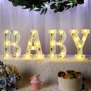 Realspring Baby Shower Sign Babe Marquee LED Letters Battery Operated Light up Centerpieces Glowing Home Table Party Decor for Boy Girl Gender Reveal Birthday, 8.26''(Eucalyptus Leaf Baby,Green)