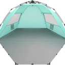 Oileus X-Large 4 Person Beach Tent Sun Shelter - Portable Sun Shade Instant Tent for Beach with Carrying Bag, Stakes, 6 Sand Pockets, Anti UV for Fishing Hiking Camping, Waterproof, Light Green