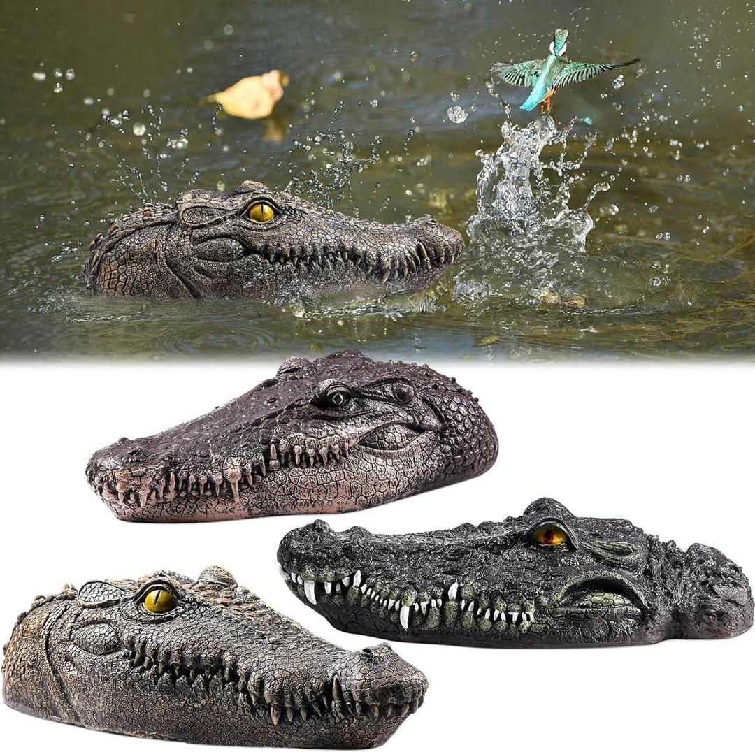 3 Pcs Floating Alligator Head Decoy Pool Accessories 12.6 Inch Fake Alligator Pool Float Decoy for Goose, Duck Control, Garden and Patio Accessories (Casual)