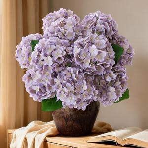 2 Bunchs 21in,Light Purple Real Touch Hydrangea Artificial Flowers,with 10pcs Flower Heads 20pcs Green Leaves, Faux Hydrangea Flowers,for Home Office Decor Wedding Party Arrangements
