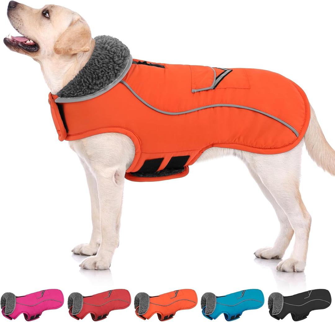 SUNFURA Small Dog Coat, Warm Dog Jacket with Zippered Leash Hole, Reflective Pet Winter Coat Fleece Jacket with Adjustable Furry Collar for Small Dogs Schnauzer, Yorkshire Terrier, Orange S