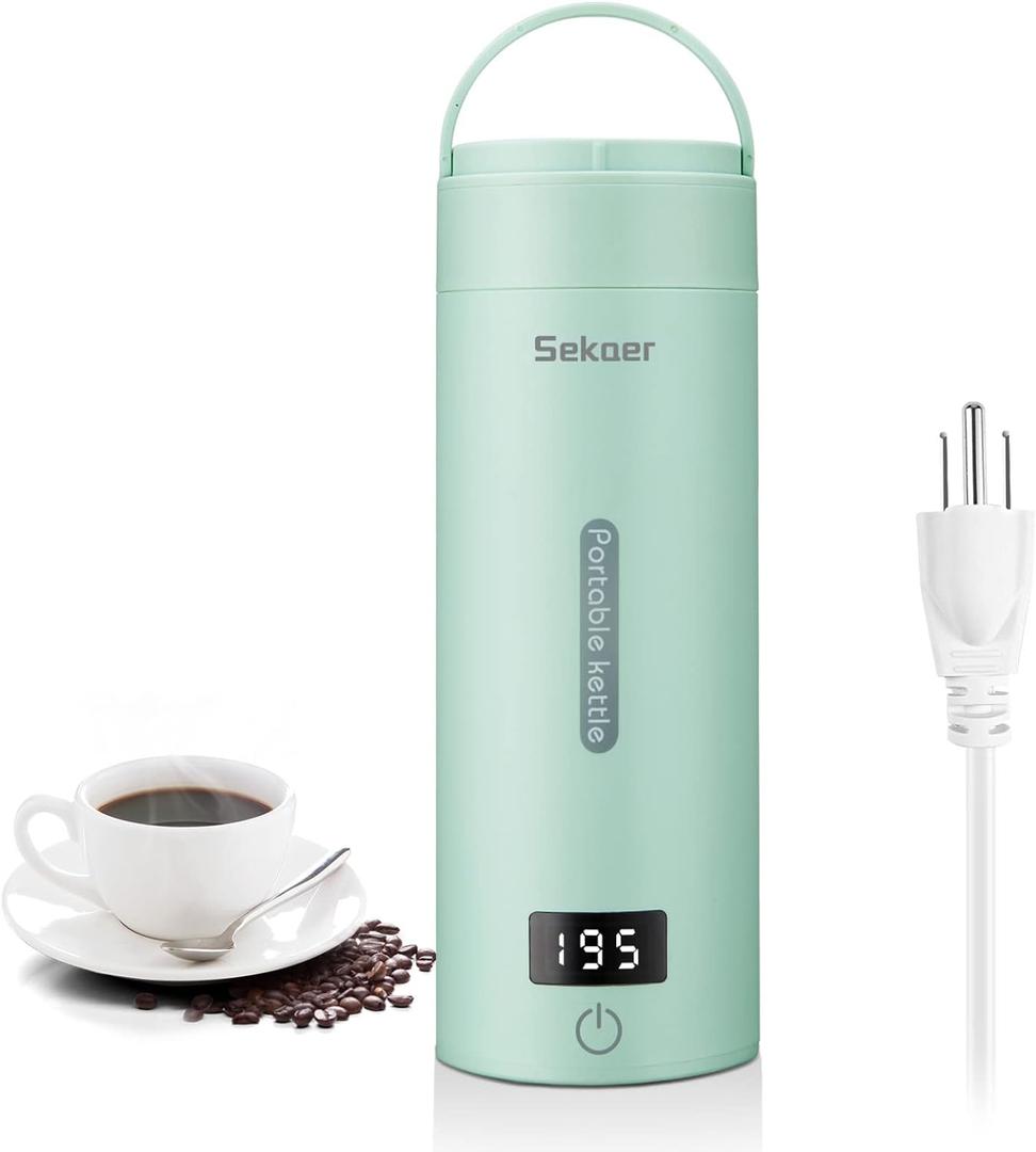 Sekaer Travel Electric Tea Kettle Portable Small Mini Coffee Kettle, with 4 Variable Presets, Personal Hot Water Boiler 304 Stainless Steel with Auto Shut-Off & Boil Dry Protection, SY-618G (Green)