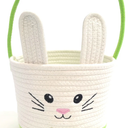 Easter Bunny Basket with Rabbit Ears Woven Cotton Rope Storage Bag for Easter Egg Hunt Large Foldable Home Organizer Indoor Outdoor Holiday Picnic Party Spring Decorations Green 2 Pack