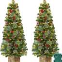 2 Pack 4 Ft Artificial Christmas Entrance Tree in 7Large Base with 60 LEDs Warm White Light Timer Battery Operated 126 Classic Branch 18 Smoky Pine Bristle 14 Pinecone 12 Berries Xmas Door Decor