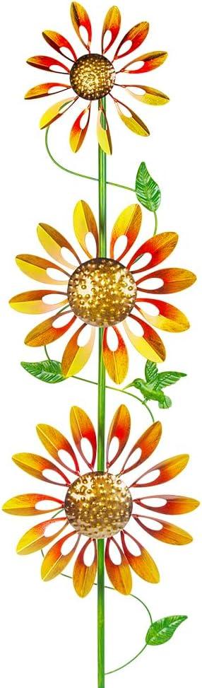 VEWOGARDEN Sunflower Wind Spinners Outdoor Kinetic Garden Wind Spinner with Stakes Metal Garden Decor for Yard Lawn Patio, Yellow (Yellow(3 Blades))