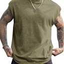 PLEPAN Men's Streetwear Fashion Tank Tops Cut Off Muscle Shirts Workout Gym Tee Olive Small