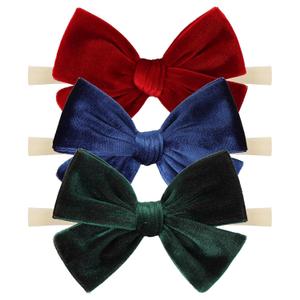 Baby Girls 4" Velvet Hairband Handmade Tied Bow Elastic Nylon Hair Accessories, 1 Piece, Red