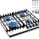 24 Inch Built-in Gas Cooktop with 4 Burner, Stainless Steel Gas Stove Top NG/LPG Convertible Propane Cooktops, Flame Out Protection