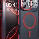 Magnetic 3 in 1 for iPhone 17 Pro Max Case, [Omni-Directional Protection] with 1x Screen Protector + 1x Camera Cover, [Seamless Work with Magsafe] Protective Silm Matte Case for iPhone 17 Pro Max Red