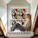 Window UV Protection Rainbow Privacy Film:Non-Adhesive Static Cling Decorative Window Film with Installation Tools,Stained Glass Window Film for Kitchen,Bathroom,and Shower Doors,16.9 x 39.4 inches.