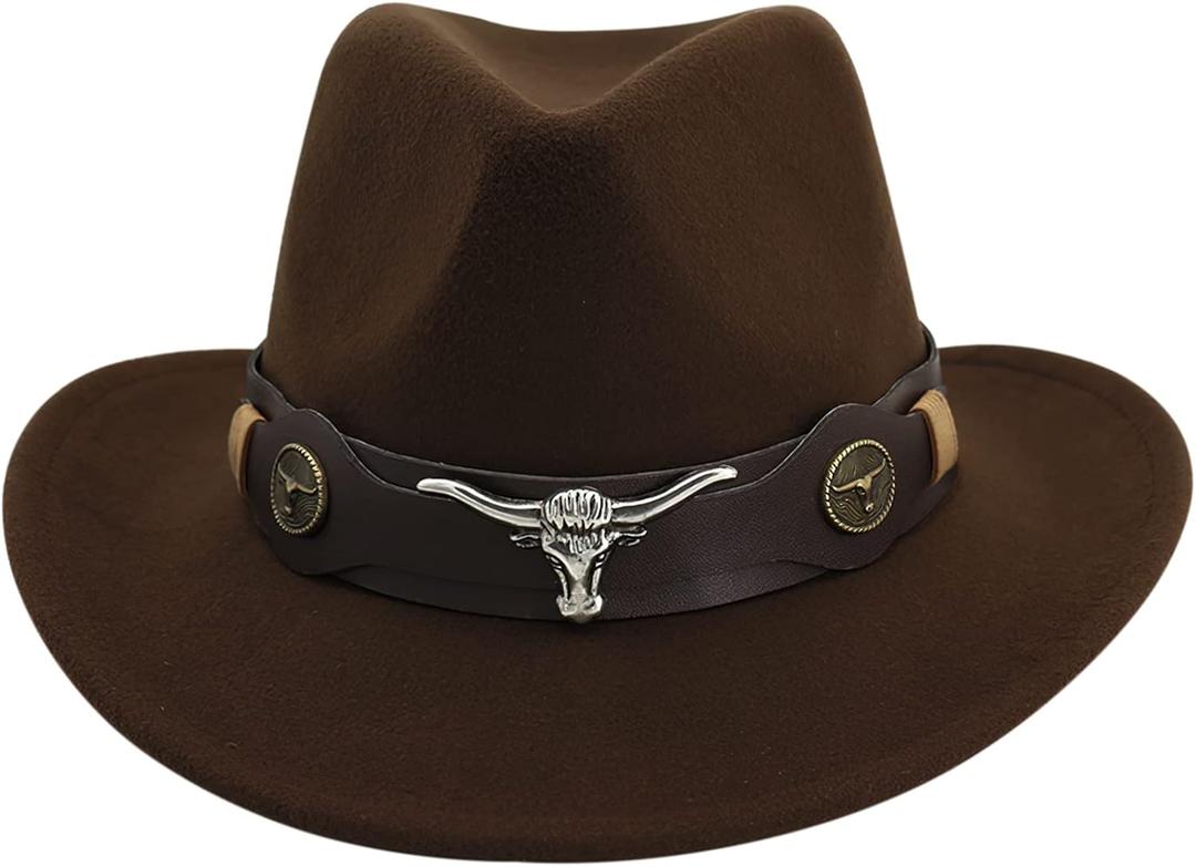Western Cowboy Hat Wide Brim Felt Cowgirl Fedora Classic Panama Cowboy Hat with Belt Buckle for Women Men