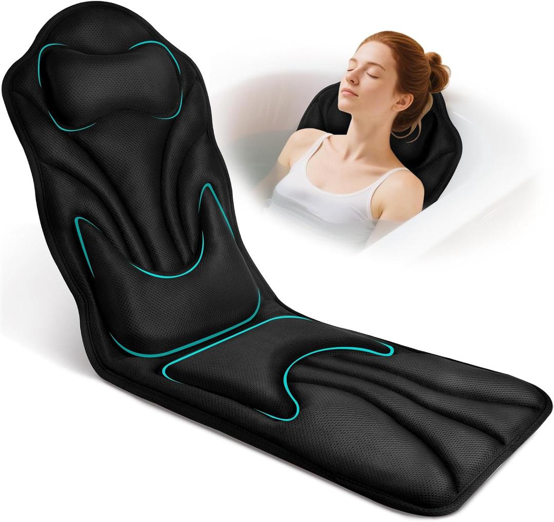 Atsuwell Full Body Bath Pillow for Bathtub, Ergonomic Bathtub Cushion for Neck, Waist, Hip Support, Luxury 3D Mesh Shower Pillow with Non-Slip Suction Cups & Dual Hooks, Pressure Relief, 51'' x17''