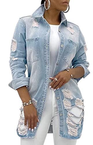 sexycherry Denim Light Blue Jackets for Women Casual Classic Distressed Long Sleeve Botton Down Trucker Jeans Ripped Coat Outwear(3X-Large) sexycherry Denim Light Blue Jackets for Women Casual Classic Distressed Long Sleeve Botton Down Trucker Jeans Ripped Coat Outwear(3X-Large)