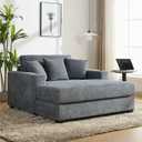 55" Oversized Chaise Lounger Modern Style Sofa Couch,with Pillows, Charge Station & Cup Holders, Chenille Fabric, Blue Gray